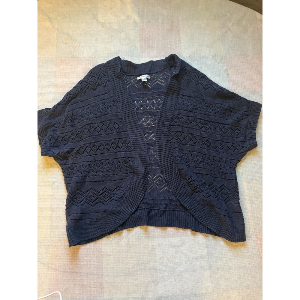 Croft & Barrow Women's 2X Navy Open Front Pointelle Knit Cardigan Shrug—1
